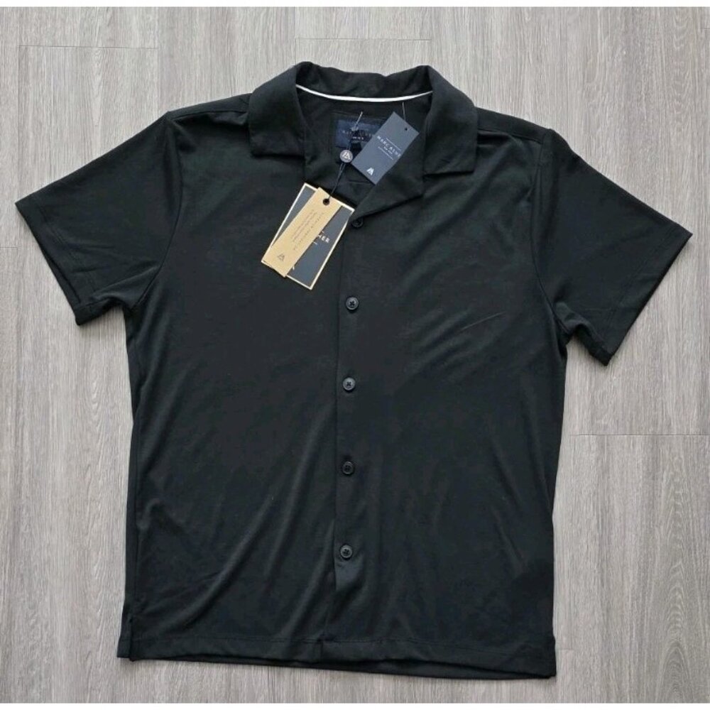 Marc Asher Polo Shirt Small Black Modal Blend Button Front NWT - Picture 2 of 10